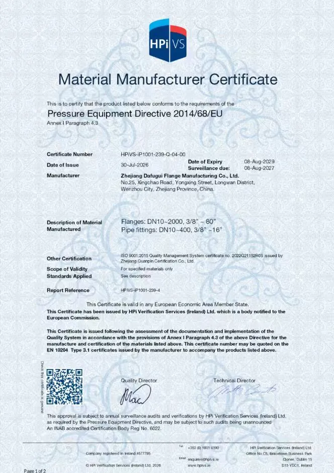 Dafugui actualiza la certificación de certificado de material EN 10204 3.1 para garantía de calidad global